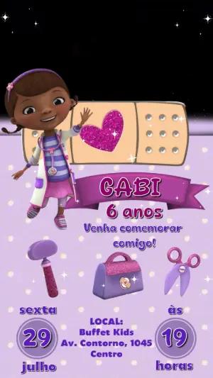 Convite Animado Aniversário Doutora Brinquedos para Editar