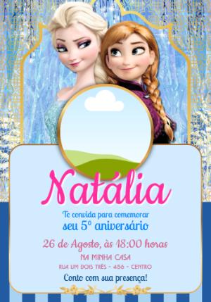 Convite de Aniversário Frozen com Elsa e Anna Juntas Editável