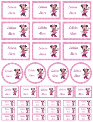 Kit de Etiquetas Escolares Minnie Rosa Modelo Editável