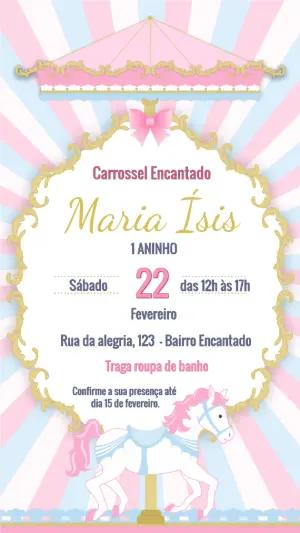 Convite Aniversário Carrossel Encantado para Editar Online