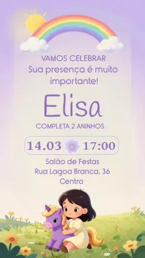 Convite Infantil Unicórnio e Arco-íris para Editar