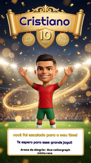 Convite Animado Aniversário Futebol Estilo Craque para Editar