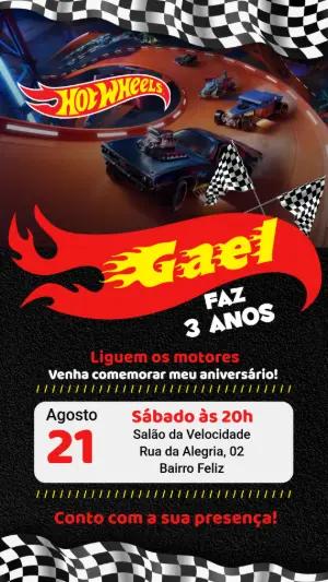 Convite de Aniversário Hot Wheels Carros de Corrida Editável