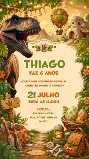 Convite de Aniversário Dinossauro Jurássico Editável