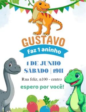 Convite de Aniversário Dinossauro para Editar Online