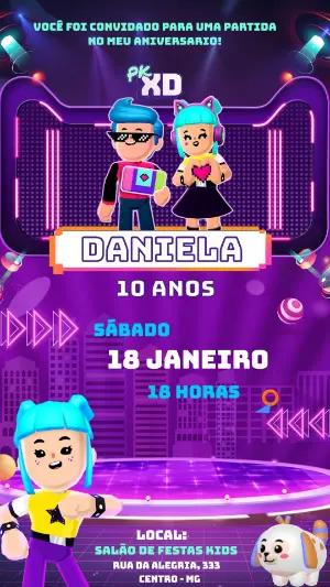 Convite de Aniversário PK XD Neon Gamer para Editar Online