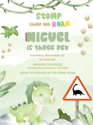Cute Dinosaur Birthday Invitation Template Editable Online