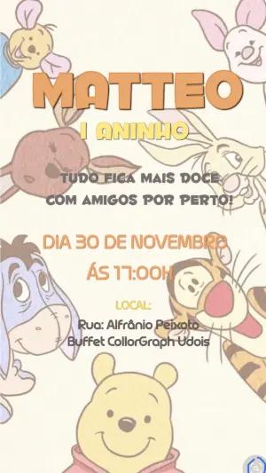 Convite de Aniversário Ursinho Pooh e Turma para Editar