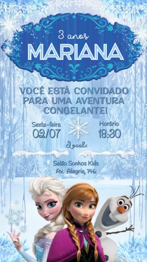 Convite de Aniversário Frozen Editável com Elsa e Anna