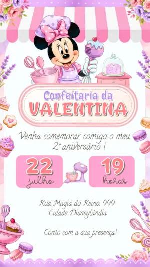 Convite de Aniversário Minnie Confeiteira Rosa Editável