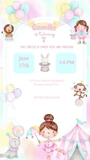 Cute Circus Birthday Invitation | Editable Watercolor Template