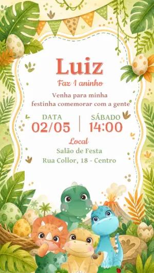 Convite Editável Aniversário Dinossauros Baby Aquarela