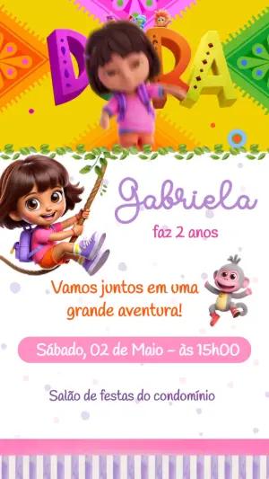 Convite Animado Aniversário Dora Aventureira para Editar