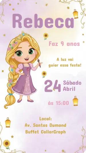 Convite de Aniversário Rapunzel Enrolados Lilás Editável