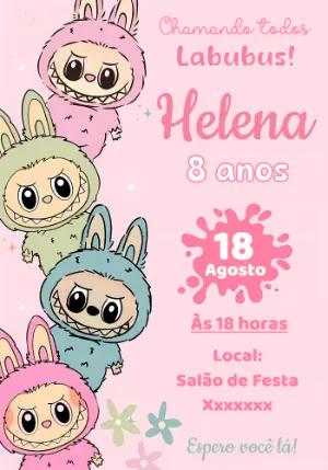 Convite de Aniversário Labubu com Personagens para Editar Online