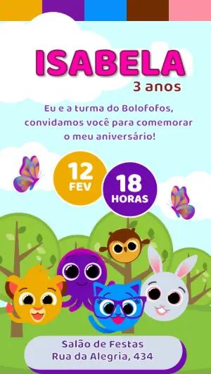 Convite de Aniversário Bolofofos com Personagens para Editar