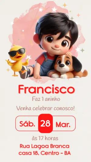 Convite de Aniversário Infantil Bento e Totó para Editar