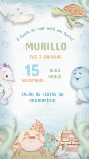 Convite Digital Fundo do Mar Aquarela para Aniversário Editável