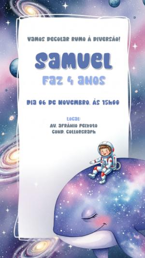 Convite de Aniversário Astronauta no Espaço para Editar Online