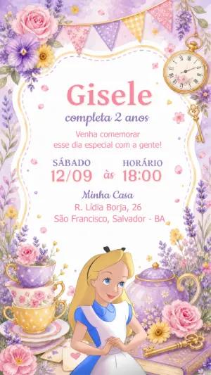 Convite de Aniversário Alice no País das Maravilhas Editável