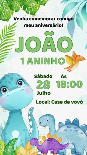Convite de Aniversário Dinossauro Baby Fofo para Editar
