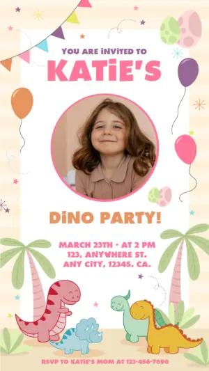 Editable Dino Birthday Invitation for Girls with Photo