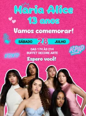 Convite de Aniversário K-pop Estilo Girl Group para Editar