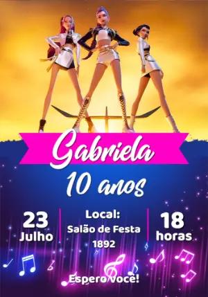 Convite de Aniversário Guerreiras K-pop Editável Online