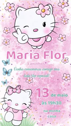 Convite de Aniversário Gatinha Fofa Rosa para Editar