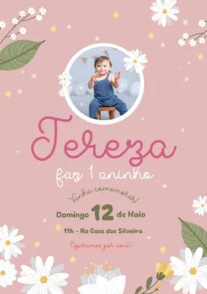 Convite Aniversário Margaridas com Foto para Editar Online