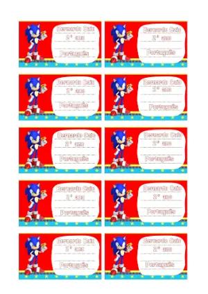 Etiqueta Escolar Sonic Editável para Material Didático