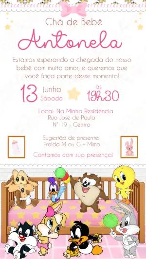 Convite Chá de Bebê Baby Looney Tunes Fofo para Editar