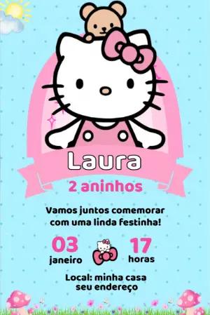 Convite de Aniversário Hello Kitty Fofo para Editar Online