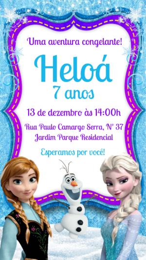 Convite Aniversário Frozen com Personagens para Editar Online