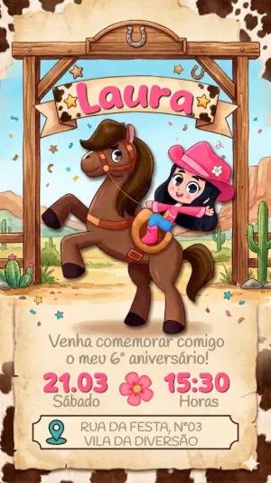 Convite de Aniversário Boiadeirinha Country para Editar