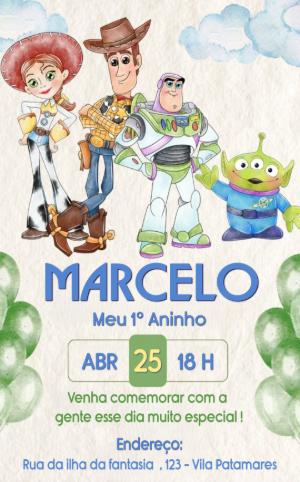 Convite Aniversário Toy Story com Personagens para Editar