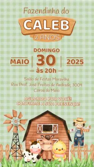 Convite Aniversário Fazendinha Aquarela para Editar Online