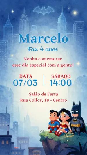 Convite Digital Aniversário Super-Heróis Fofos Editável