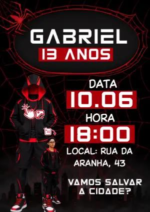 Convite Aniversário Miles Morales: Vire o Herói com Sua Foto IA