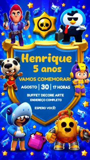 Convite de Aniversário Brawl Stars Digital para Editar