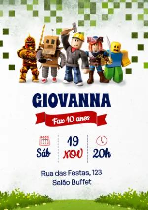 Convite de Aniversário Roblox com Personagens para Editar