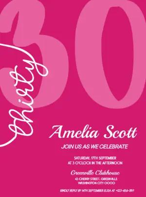 Modern Pink 30th Birthday Editable Invitation