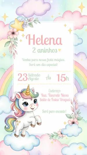 Convite de Aniversário Unicórnio Fofo para Editar Online