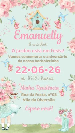 Convite de Aniversário Infantil Jardim dos Pássaros para Editar