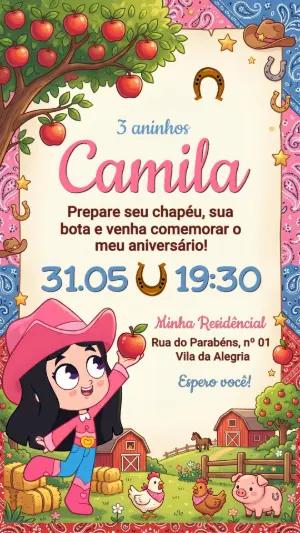 Convite de Aniversário Boiadeirinha Country Editável