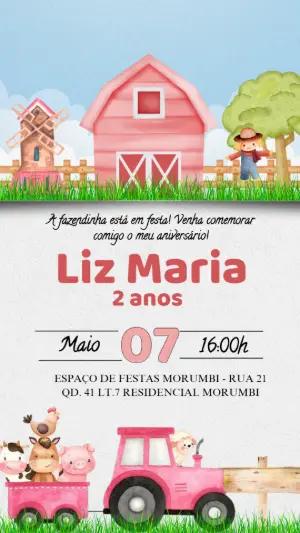 Convite Aniversário Fazendinha Aquarela para Editar Online