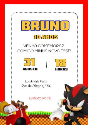 Convite de Aniversário Sonic e Shadow para Editar Online