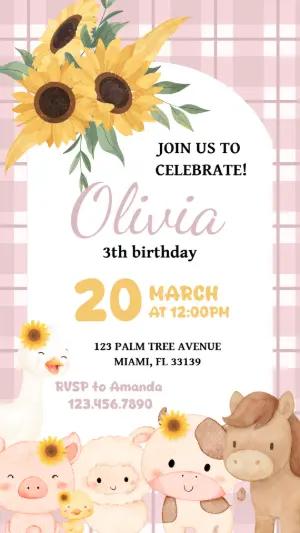 Sunflower Farm Birthday Invitation Editable Template for Girl