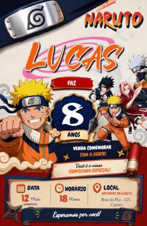 Convite Digital Editável Aniversário Naruto