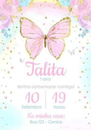 Convite Aniversário Jardim Borboletas Douradas para Editar